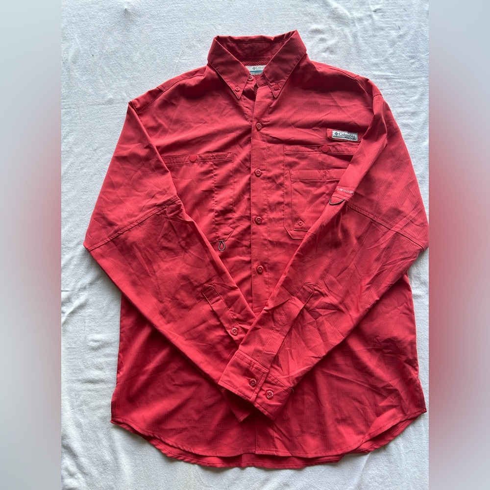 Columbia Omnivision PFG Button Down Red Long Sleeve Fishing Shirt Drip Dry NWOT